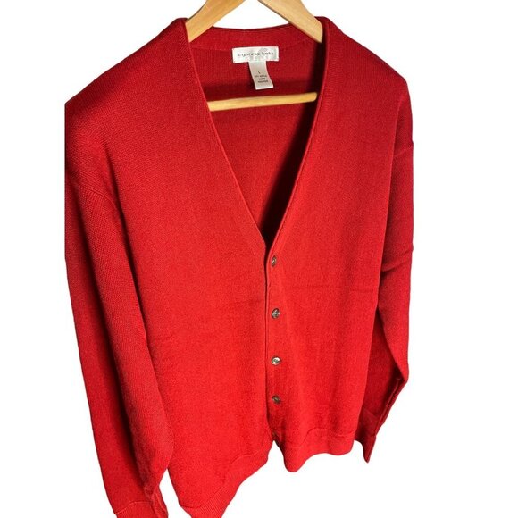Cypress Links Red Long V Neck Buttoned Cardigan Golf Sweater Sz L - Picture 4 of 9